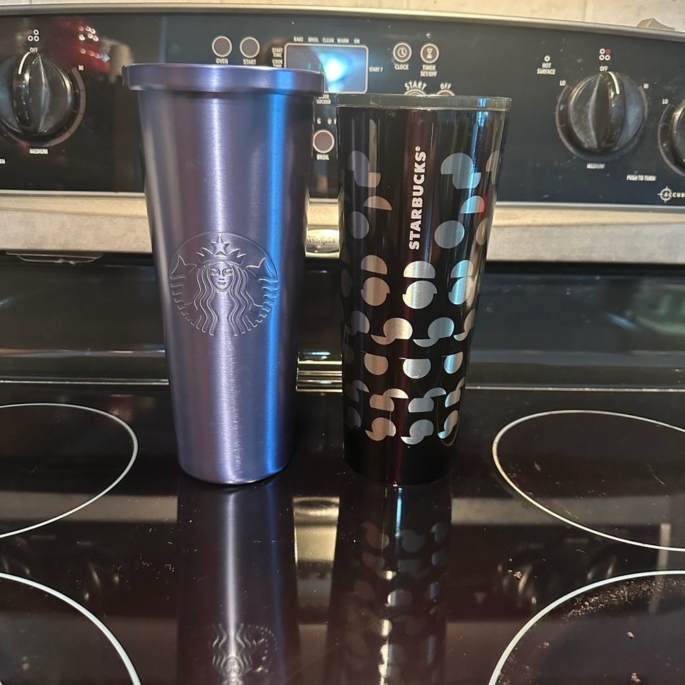 Starbucks Tumbler Duo - Metallic Blue and Patterned Black